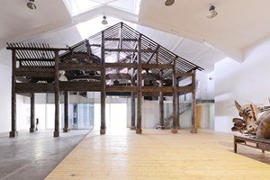 Ai Weiwei, Wang Family Ancestral Hall, 2015. Over 1,300 pieces of various wooden building elements from late Ming Dynasty (1368-1644) with original carvings and painted replacements, 2100×1680×942 cm. Courtesy: TANG Contemporary Art